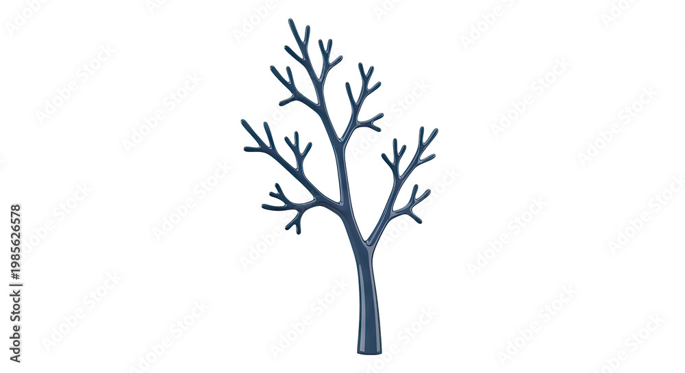 Obraz premium Stylized dark blue tree with no leaves, isolated on light gray.