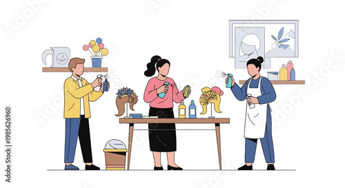 Pet Grooming in Modern Salon with Vet Professional and Customer