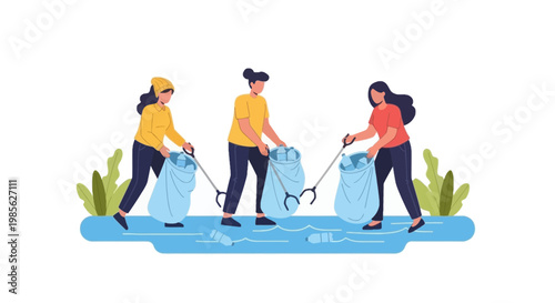 Group of People Cleaning Up Trash with Trash Bags in a Park