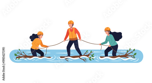 Family Water Activity on Inflatable Raft with Safety Gear