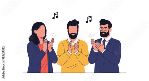 Group of Three People Listening to Music with Hand Claps and Joy