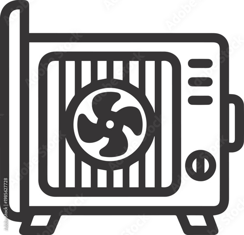 Outline icon of a portable fan heater with a fan and dial control portable heater