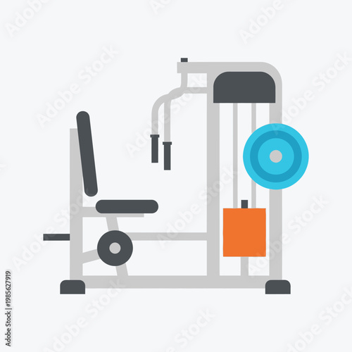 Dynamic flat design illustration of a gym weight training machine, representing essential fitness equipment for strength building and effective workouts
