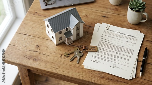 Real Estate Purchase Agreement with House Model and New Home Keys