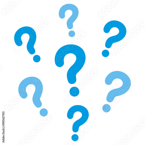 青いはてなマークがたくさん浮かぶイラスト