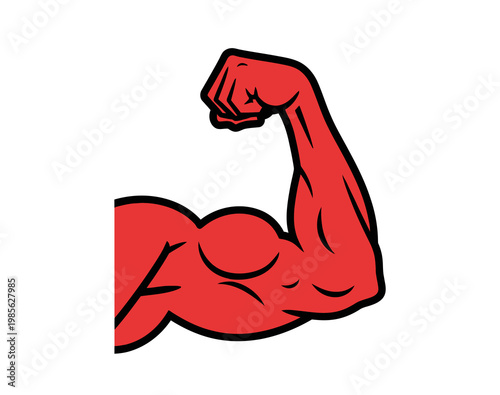 Powerful Red Bicep Flexing Muscle Arm Symbol of Strength and Fitness
