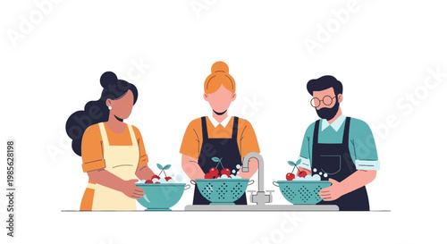 Cooking Class with Diverse Participants Preparing Food Together