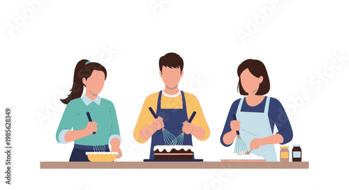 Cooking Class with Three People Preparing Food in Kitchen