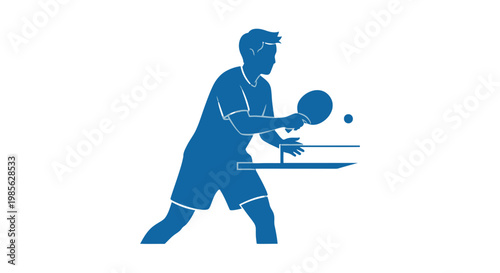 Man Playing Table Tennis Silhouette Illustration.