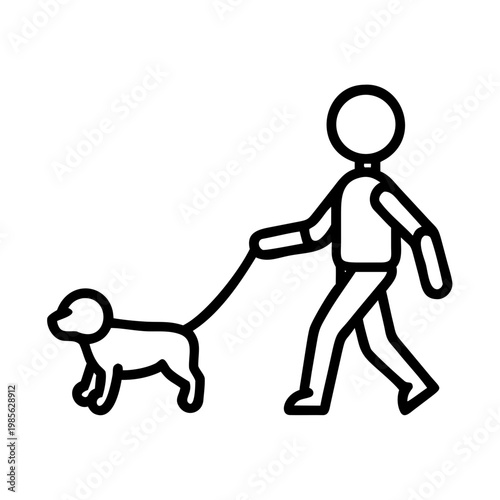 A black vector illustration featuring a silhouette of a man walking a pet dog alongside a woman and child with their puppy