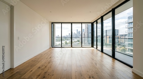 Modern Empty Apartment with Panoramic City Skyline View
