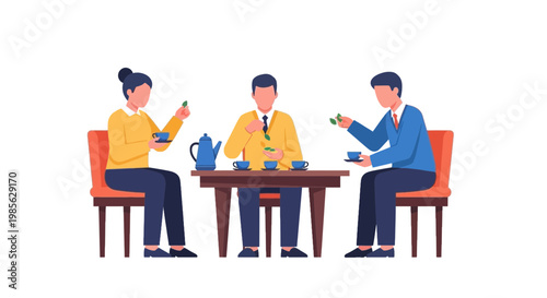 Business Meeting with People Using Smartphones and Tablets at Table