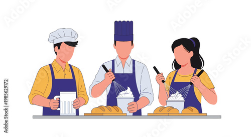 Cooking Class with Chefs and a Student Using Smartphones in Kitchen