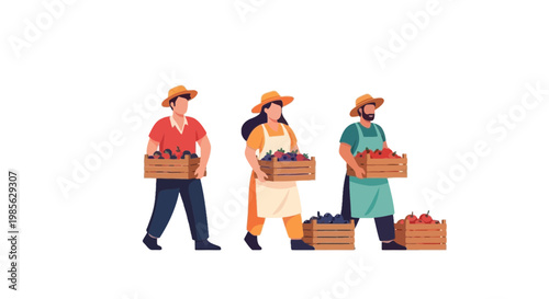 Farmers Harvesting Fruits and Vegetables in a Market Scene