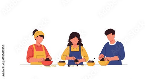 Group of People Cooking Together in the Kitchen