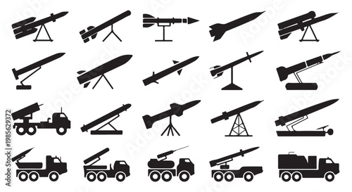 Set of Rocket Launcher and Missile System Silhouettes