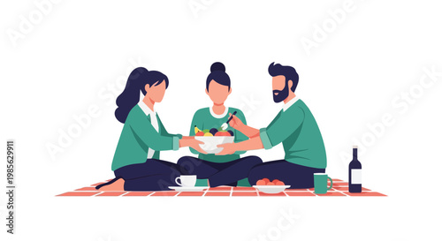 Family Enjoying Traditional Picnic Outdoors Together