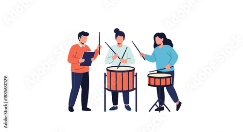 Young Adults Playing Musical Drums and Rhythm Instruments