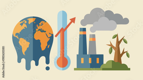 Global Warming and Climate Change Concept with Melting Earth and Pollution