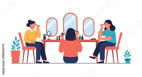 Women Enjoying Self-Care at Beauty Salon with Mirrors