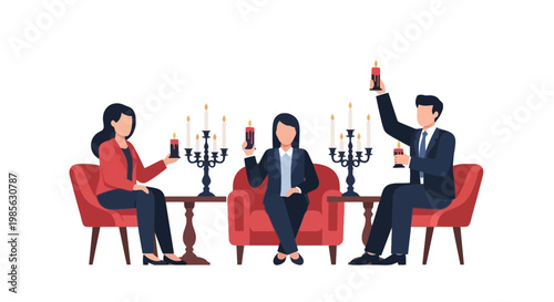 Elegant dinner party with three guests raising glasses in celebration