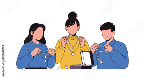 Young People Shopping for Jewelry at Market Table