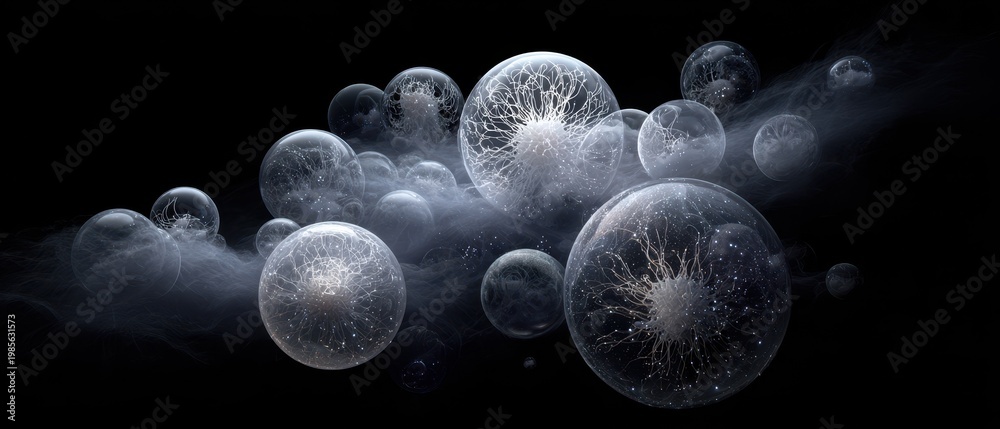 Fototapeta premium Ethereal Volumetric Capture of Glowing Globules in Dark Space
