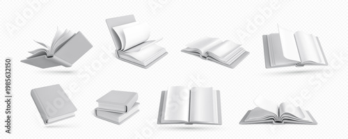 3d realistic books set isolated on transparent background. 3D book icons. Vector illustration