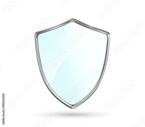 Free Download Glass security shield with metal frame isolated on white background. Security protection symbol. Realistic vector illustration - GFXLoad