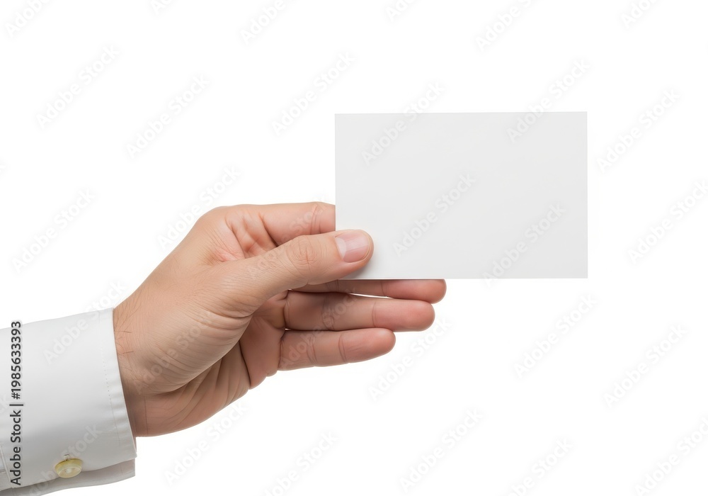 Obraz premium A person holding a blank business card ready for information