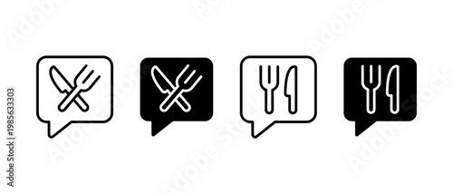 Catering restaurant service icon set. Food, plate, fork, knife, spoon symbol