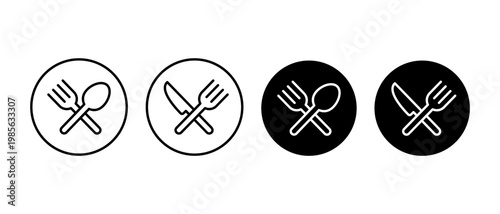 Catering restaurant service icon set. Food, plate, fork, knife, spoon symbol