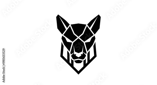 Geometric wolf head illustration with white lines.
