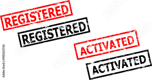 Registered Activated Stamp Set, Grunge Rubber Stamp Text Collection, Official Seal Typography Design