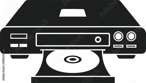 DVD Player With Disc Tray Open And CD black vector