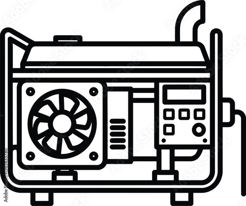 Outline icon of a portable generator with a fan and control panel 