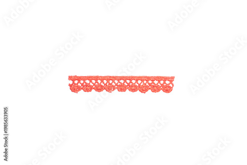 Red crochet lace trim on transparent png background.