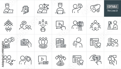 A collection of editable thin line icons for business and communication