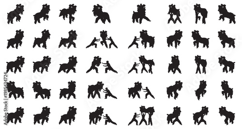 Traditional Lion Dance Action Sequence Silhouettes Set Pack, Chinese New Year. Editable Vector Stroke Illustration. featuring lion, dance, chinese, culture, newyear, festival more silhouettes.