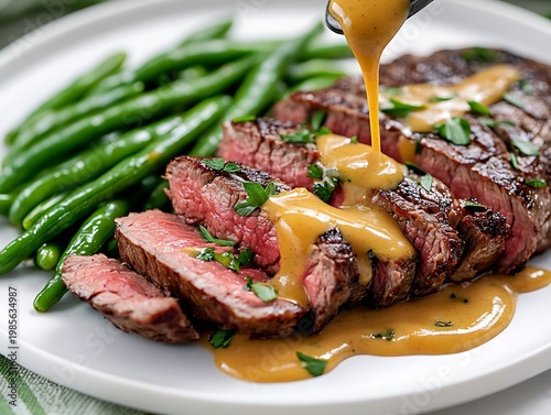 steak with creamy sauce and green beans delight