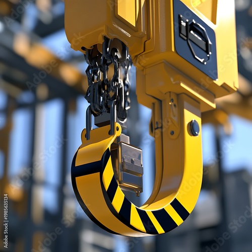 Heavy-duty industrial crane hook with striking yellow design