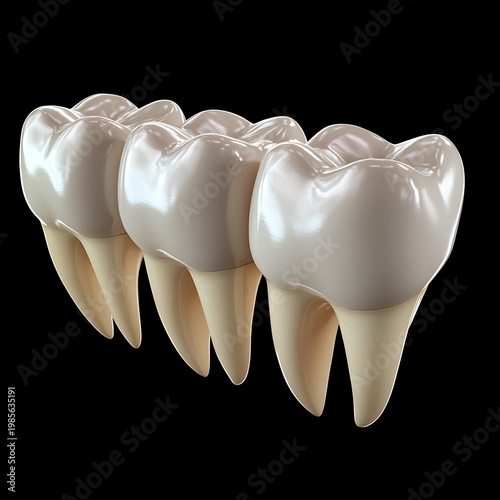 Realistic depiction of molar teeth with detailed enamel texture