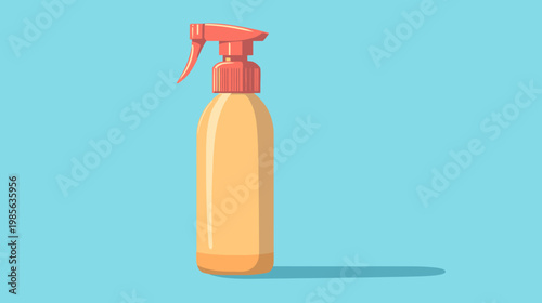 A vectorized illustration of a cleaning spray bottle with orange top on a sky blue background