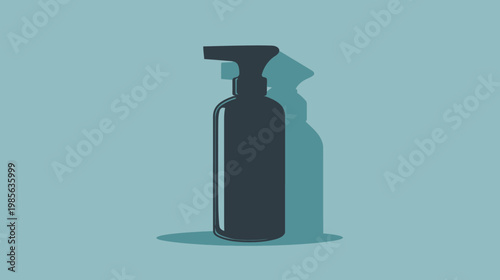 A dark bottle with a dispenser head, set against a teal background, with a shadow
