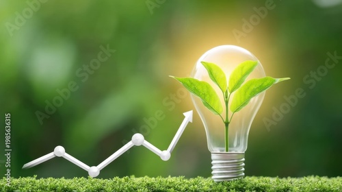Green Leaves Emerging from Light Bulb Symbolizing Growth and Sustainability in Nature and Technology