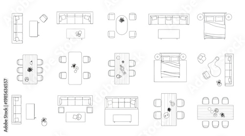 Set of furniture floor plan symbols for interior design