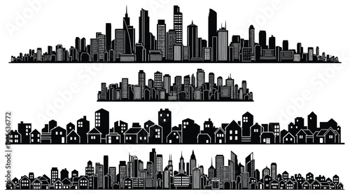 Set of city skylines silhouettes