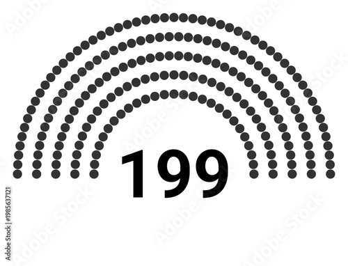Hemicycle 199 seats - 5 rows