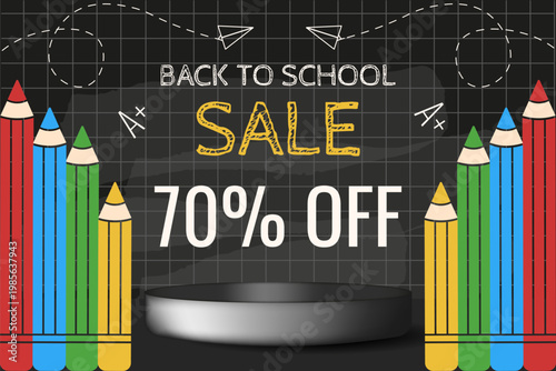 Back to School ads Sale banner with Podium. Vector of realistic Podium for Back to School Sale promo background. Perfect business Sale concept. EPS 10