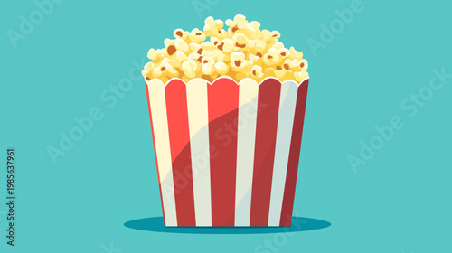 A vibrant illustration showcasing a full container of freshly popped popcorn